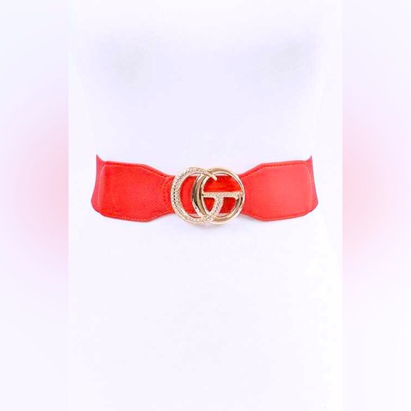 Plus Size Red Leather & Gold Buckle Statement Belt - Picture 1 of 5